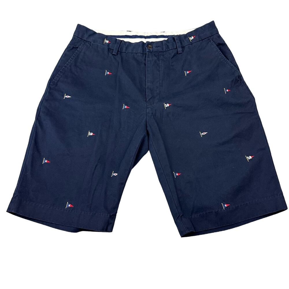 Polo Ralph Lauren Size 35 Mens Navy Blue All Over Embroidered Flag Chino Shorts
